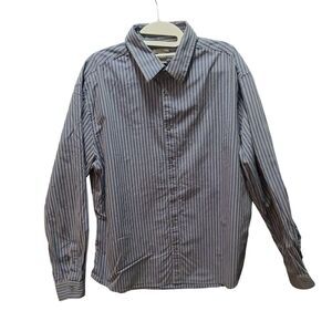 H&M Mens Button Up Shirt Gray/Blue Size XL 100% Cotton Long Sleeve Collar